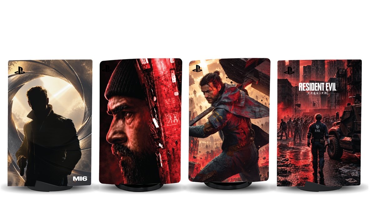 Four new PS5 console skins by Subumi: 007 First Light, Call of Duty MW4, Control Resonant and Resident Evil Requiem