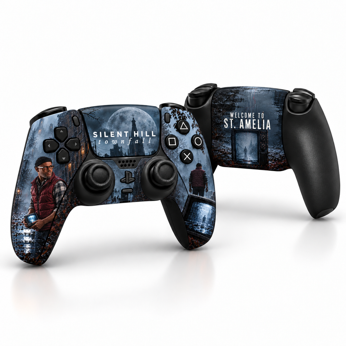 Silent Hill Townfall PlayStation 5 Controller Skin by SUBUMI — controllers on white, image 2